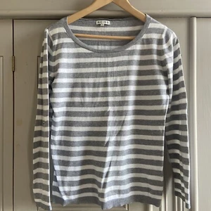 REISS Women's Long Sleeve Top Grey White Size XS Striped Boat Neck - Picture 1 of 7