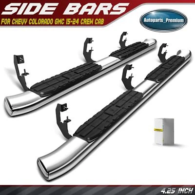 4.25" Chrome S/S 304 Side Step Bars for Chevy Colorado GMC Canyon 15-24 Crew Cab - Image 1 of 4