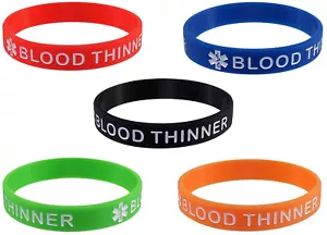 4x Adult Blood Thinner Medical Alert ID Silicone Wristbands Awareness Bracelets - Picture 1 of 29