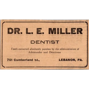 Dr LE Miller Dentista Cumberland St Lebanon PA 1907 Líbano PA Recorte SAH6-2 - Imagen 1 de 2