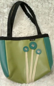 Holly Aiken Womens Vinyl Tote Bag With Floral Design & Black Straps - Picture 1 of 7