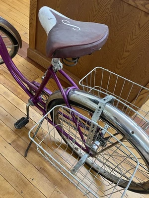 Vintage 1967 Schwinn Magenta Hollywood Cruiser With Front And Rear Baskets.  - Image 1 of 4