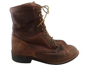 VTG Farm & Ranch Leather Lace Up Work Boots Mens 10 Moc Toe Western Rancher - Picture 1 of 16