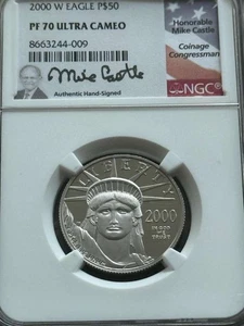2000-W $50 American Platinum Eagle NGC PF70 Ultra Cameo Mike Castle Signed - Picture 1 of 12