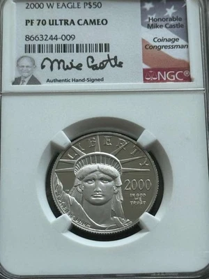 2000-W $50 American Platinum Eagle NGC PF70 Ultra Cameo Mike Castle Signed - Image 1 of 4