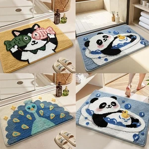 Cute Animal Plush Rug Panda Cat Peacock Machine Washable Bath Rug Bathroom - Picture 1 of 17