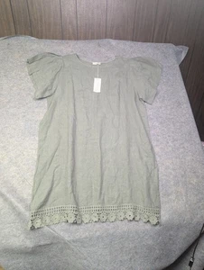 Neu mit Etikett Bellambra grün 100 % Leinen Kleid Saum Spitze Häkel Italien Größe 3X Lagenlook  - Bild 1 von 7