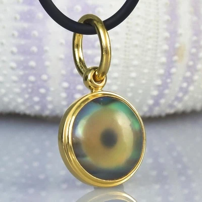Evil Eye Pendant Chalcedony Abalone Shell 18K Gold Vermeil Sterling Silver 4.40g - Image 1 of 4