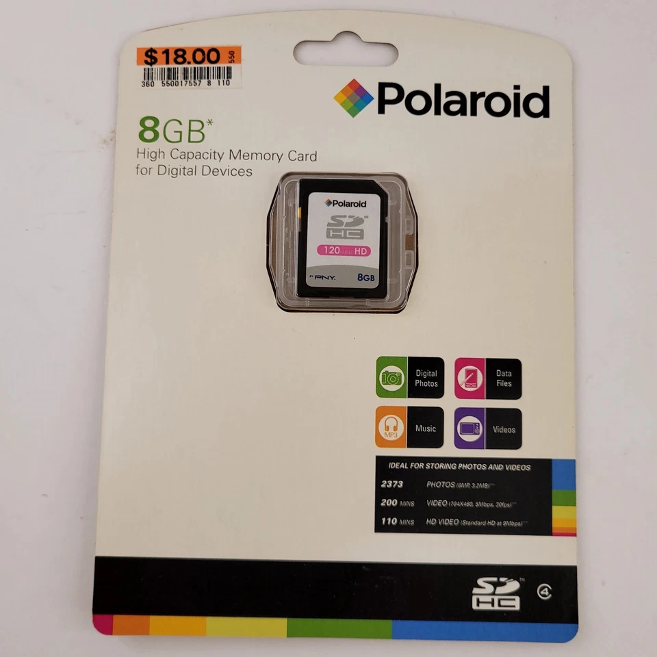 PNY Polaroid 8GB High Capacity Memory Card for Digital Devices 120HD SDHC - Image 1 of 4