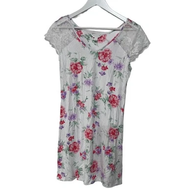 CAMISÓN CHEMISE MANGA ENCAJE CHARTER CLUB FLORES FLORAL BLANCO XS Foto 1 de 4