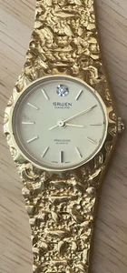 Z Gruen Ladies Vintage Gold Tone Nugget Style w/ Diamond Accent Quartz Watch B1c - Picture 1 of 2