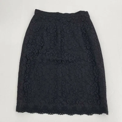 Oscar De La Renta Womens Pencil Skirt Black Floral Lace Midi Lined Zipper 10 - Image 1 of 4