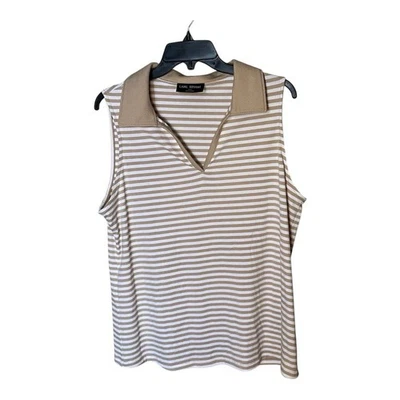 Camisa polo sin mangas ajustada a rayas crema Lane Bryant talla 18/20 Foto 1 de 4