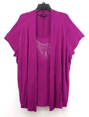 Blusa Suzie In The City para mujer talla grande 3X magenta con cuentas 2 en 1 top en capas Foto 1 de 4