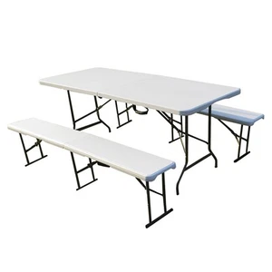Bierzeltgarnitur - Weiß - 180 x 130 cm - Bierbank-Set - 1 Klapptisch & 2 Bänke - - Bild 1 von 10