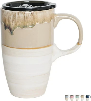 Керамическая дорожная кофейная кружка с ручкой и крышкой, 18 унций, портативная кофейная чашка для... - Изображение 1 из 4