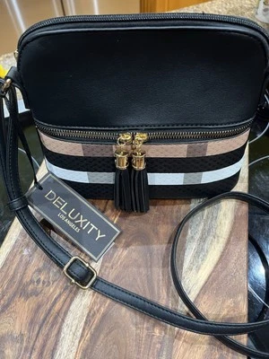 Deluxity Los Angeles Black And Tan 100% Vegan Crossbody Purse Brand New With Tag - Image 1 of 4
