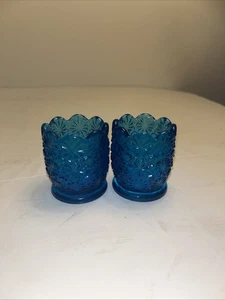 Paar Vintage Le Smith türkis blau Gänseblümchen & Knopf gewellter Rand Zahnstocher Halter - Bild 1 von 3