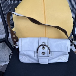 RARE Coach Mini Signature 8a05 Leather Silver White Shoulder Hobo Small Bag EUC - Picture 1 of 19