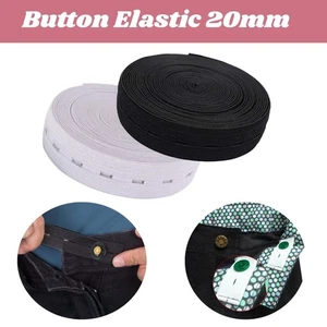 20mm Flat Elastic Cord Wide Band Black & White Button Hole Ribbon Sewing Dress - Picture 1 of 13