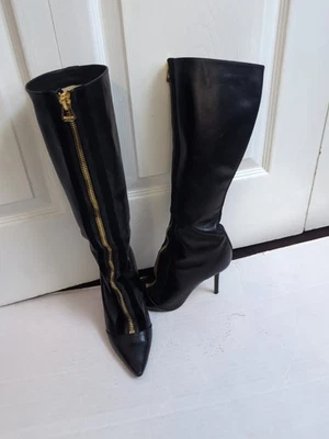 Botas hasta la rodilla de cuero negras Jimmy Choo con cremallera frontal punta tacones 36 Foto 1 de 4