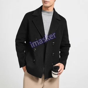 Men's Warm Woolen Coat Winter Double Breasted Suit 100% Wool Short Trench Coats - Picture 1 of 24