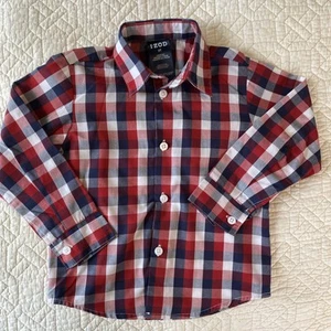 Izod Button Up Shirt Boys 3T Plaid Red White Blue Long Sleeves Dressy Kidcore - Picture 1 of 8