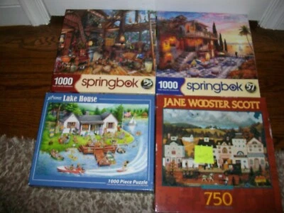 Lot of 4- 750-1000 Piece Jigsaw Puzzles-USA Made-Springbok,Vermont X-mas, Ceaco - Image 1 of 4