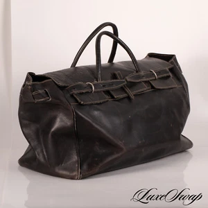#1 MENSWEAR Anonymous Black Unlined Leather Foldover Weekender Satchel Bag NR - Picture 1 of 12