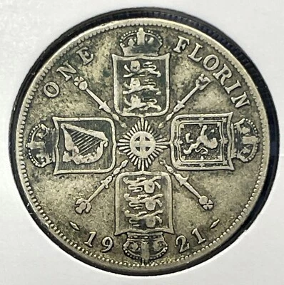 Great Britain Florin 1921 George V & Shields KM#817a .500 Silver aVF B1811 - Image 1 of 4