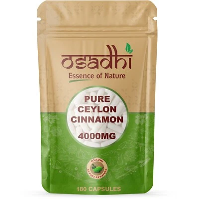 OSADHI Cinnamon 4000mg Capsules Blood Sugar Digestion Antioxidant Ceylon Cinnamon Vegan