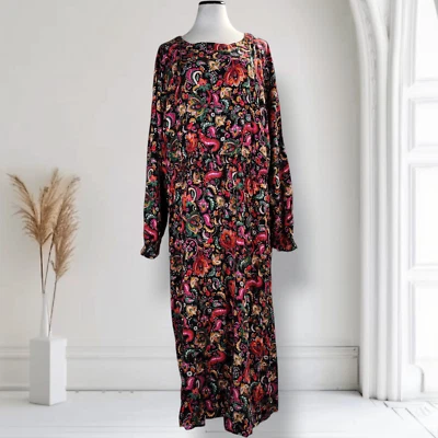 Maxi Vestido Croft Carretilla Cintura Calada Talla 4X Colorido Cachemira Manga Larga Rayón Foto 1 de 4