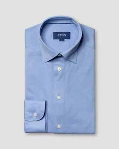 Eton Slim Fit 41 16 Long Sleeve Mens Fit Large Shirt Blue Pique BRAND NEW - Picture 1 of 3