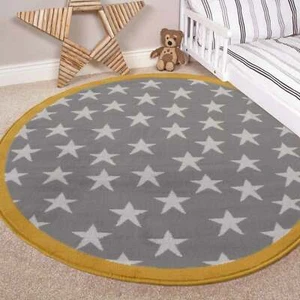 Kids Rug Sale Kids Stars Grey Dream Bedroom Rugs Mustard Print - Picture 1 of 7