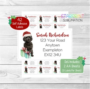 Cockapoo (schwarz) 42 personalisierte Weihnachts-Rücksendeadressetiketten, Hundeaufkleber - Bild 1 von 1