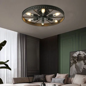 Industrial Wagon Wheel Chandelier Rustic Ceiling Light Fixture for Kitchen Bar - Picture 1 of 12