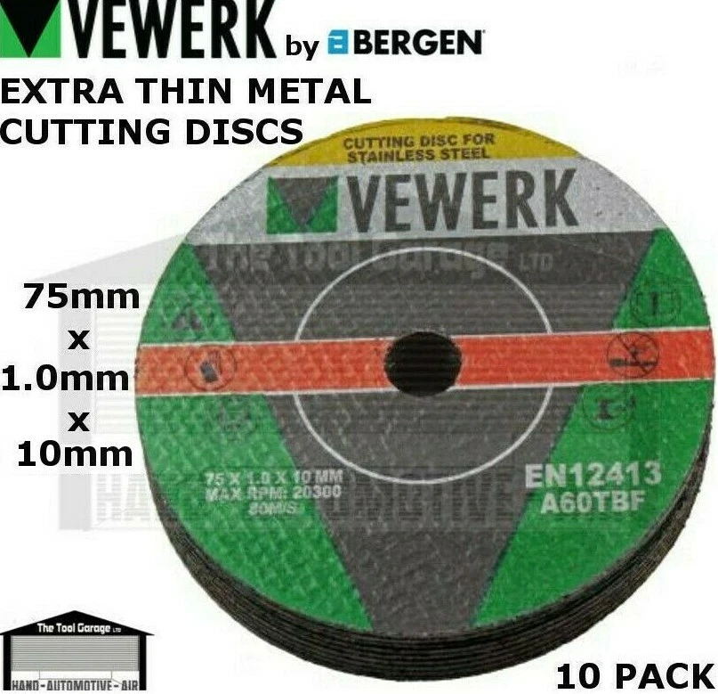 VEWERK by bergen 10pk Extra Thin Metal Cutting Discs 75mm x 1.0mm x 10mm, 8062