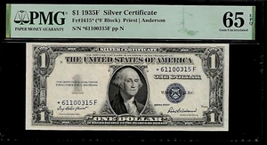 US 1 Dollar 1935F PMG 65 EPQ UNC Fr #1615* Silver Certificate Star Note - Picture 1 of 4