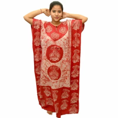 Boho Women's Maxi Kaftan Assorted Print Cotton Lounge Yellow Red Caftan - Image 1 of 3