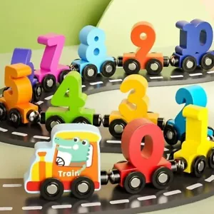 Montessori Wooden Number Train Toy – 12PCS Magnetic Learning Cars Set for Kids - Picture 1 of 9