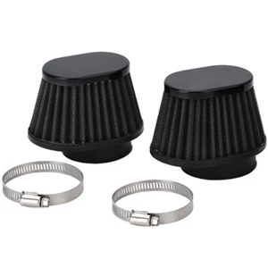 1 Pair 51mm Motorcycle Air Intake High Flow Cone Air Filter Kit Black Accessory - Picture 1 of 13