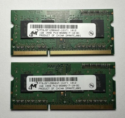 Micron 2GB (2x1GB) PC3-8500 DDR3 SoDimm Memory Module MT8JSF12864HZ-1G1F1 - Image 1 of 3