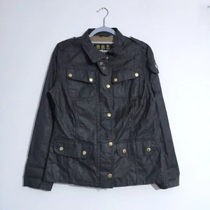 Barbour International Farleigh Casual Jacket Womens L UK12 Black Linen Vintage - Picture 1 of 17