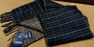 Men's Chaps Winter Scarf 66" L w/Fringe x 10" W Black Milk Chocolate Cream - Picture 1 of 24