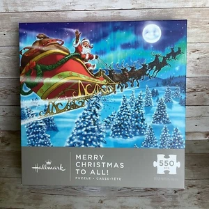 New Hallmark Puzzle Merry Christmas To All Santa Sleigh 18" x 24" 550 pc - Picture 1 of 4