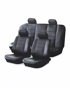 UNIVERSAL Black Leather Look CAR Seat Covers FULL SET FRONT + REAR + HEADRESTS - Picture 1 of 8