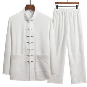 Hombres Chino Kung Fu Tang Traje Tai Chi Set Mangas Largas Camisa y Pantalones Uniforme - Imagen 1 de 19