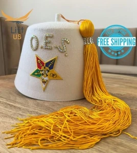 ORDER OF EASTERN STAR FEZ OES FEZ HAT, CUSTOM MADE OES FEZ WHITE CAP RhineStone - Picture 1 of 5