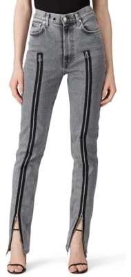 Jeans HELMUT LANG feminino Hi Spikes algodão detalhe com zíper tamanho 26 - Imagem 1 de 4