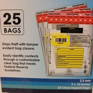 NADEX Tamper Evident 25 Clear Deposit Bags 9"x12" 2.5mm NEW - Picture 1 of 5
